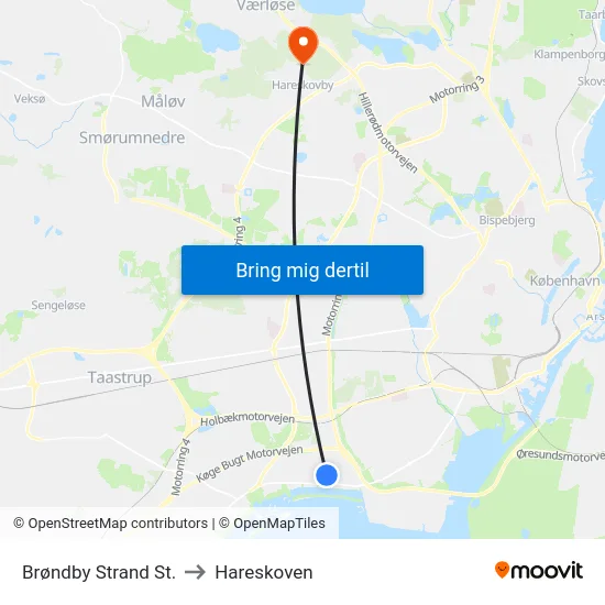 Brøndby Strand St. to Hareskoven map