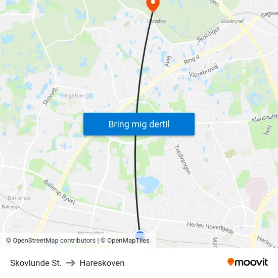 Skovlunde St. to Hareskoven map