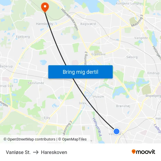Vanløse St. to Hareskoven map