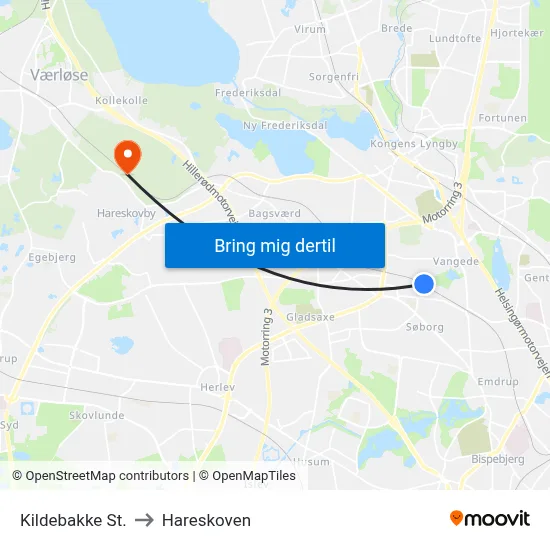 Kildebakke St. to Hareskoven map