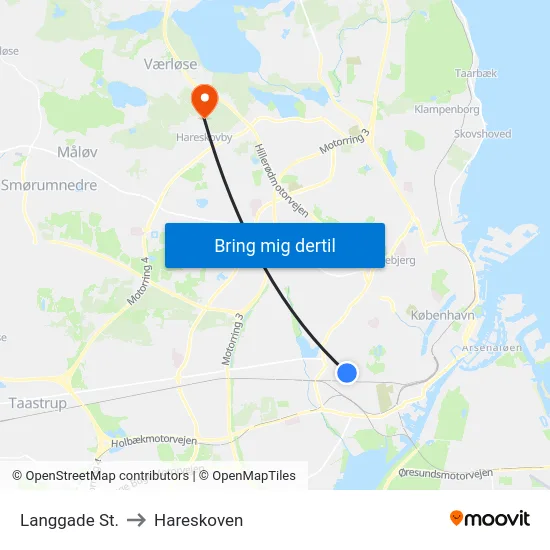 Langgade St. to Hareskoven map