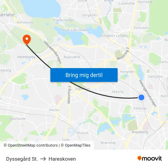 Dyssegård St. to Hareskoven map
