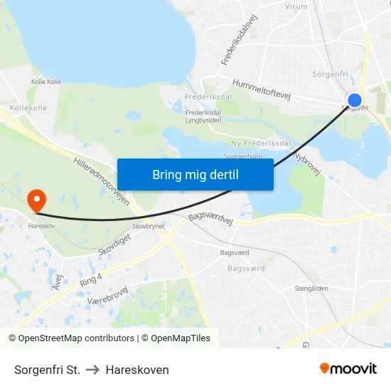 Sorgenfri St. to Hareskoven map