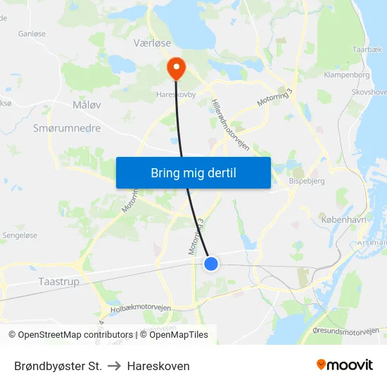 Brøndbyøster St. to Hareskoven map