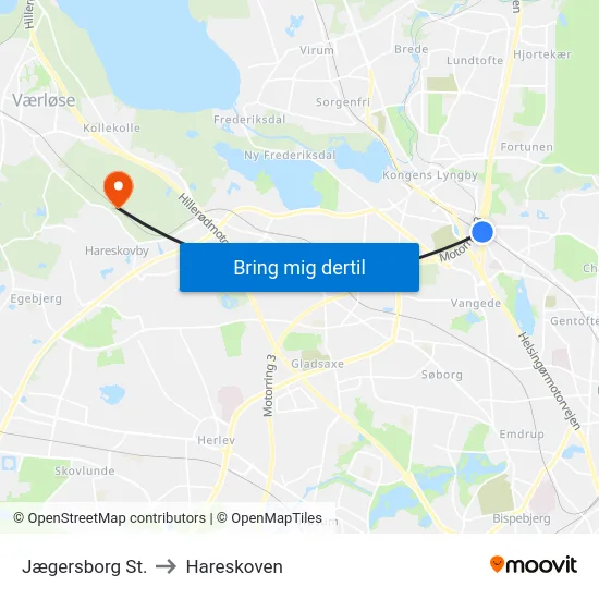 Jægersborg St. to Hareskoven map