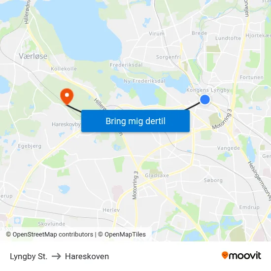 Lyngby St. to Hareskoven map