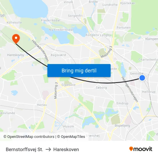 Bernstorffsvej St. to Hareskoven map