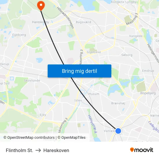 Flintholm St. to Hareskoven map