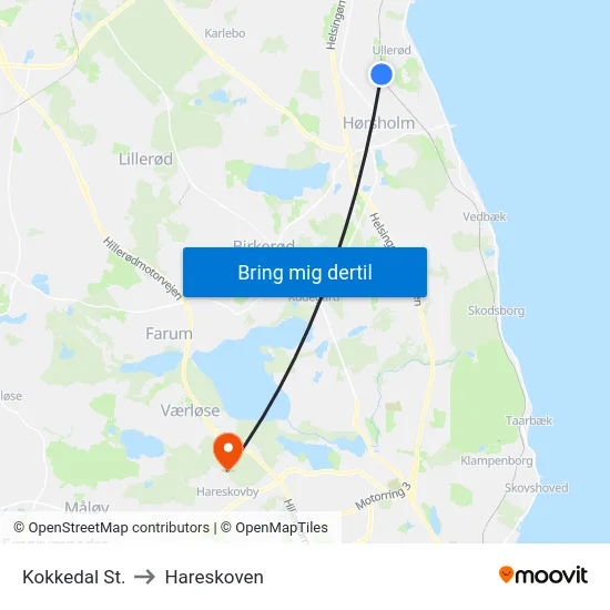 Kokkedal St. to Hareskoven map