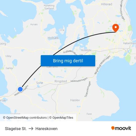 Slagelse St. to Hareskoven map