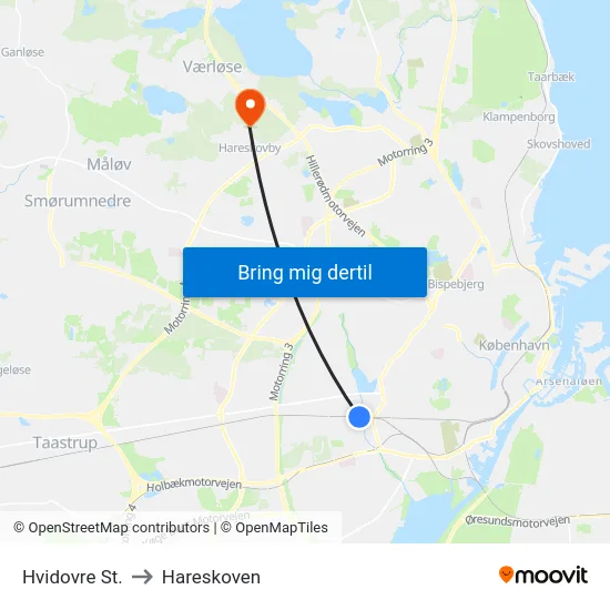 Hvidovre St. to Hareskoven map