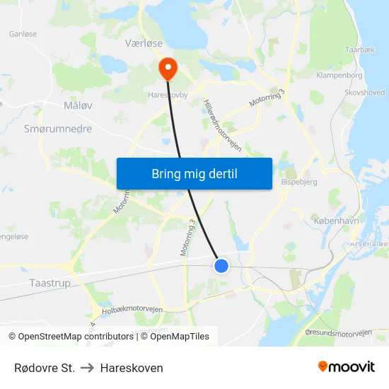 Rødovre St. to Hareskoven map