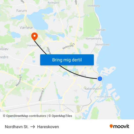 Nordhavn St. to Hareskoven map