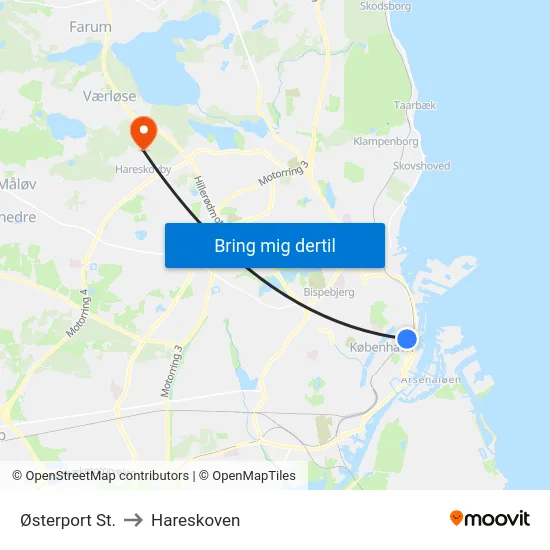 Østerport St. to Hareskoven map