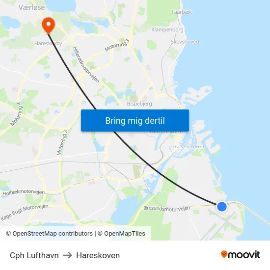 Cph Lufthavn to Hareskoven map