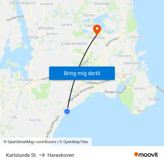 Karlslunde St. to Hareskoven map