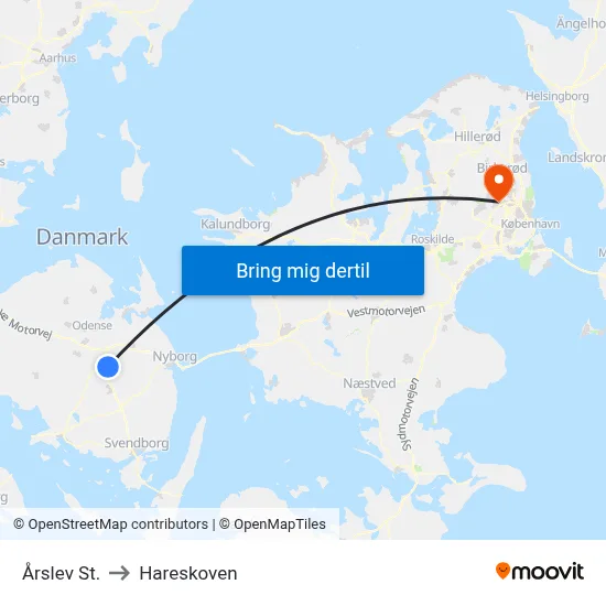 Årslev St. to Hareskoven map