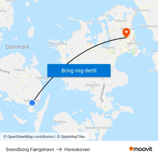 Svendborg Færgehavn to Hareskoven map