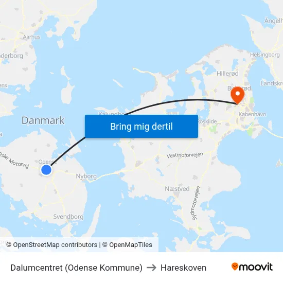Dalumcentret (Odense Kommune) to Hareskoven map