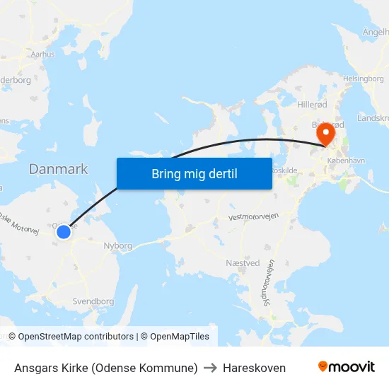 Ansgars Kirke (Odense Kommune) to Hareskoven map