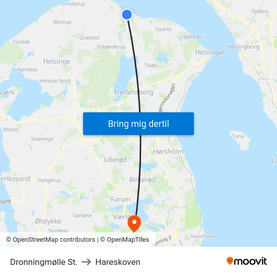 Dronningmølle St. to Hareskoven map