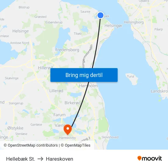 Hellebæk St. to Hareskoven map