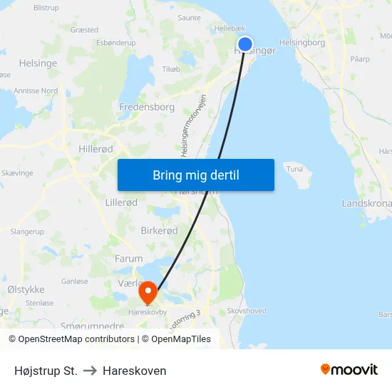 Højstrup St. to Hareskoven map