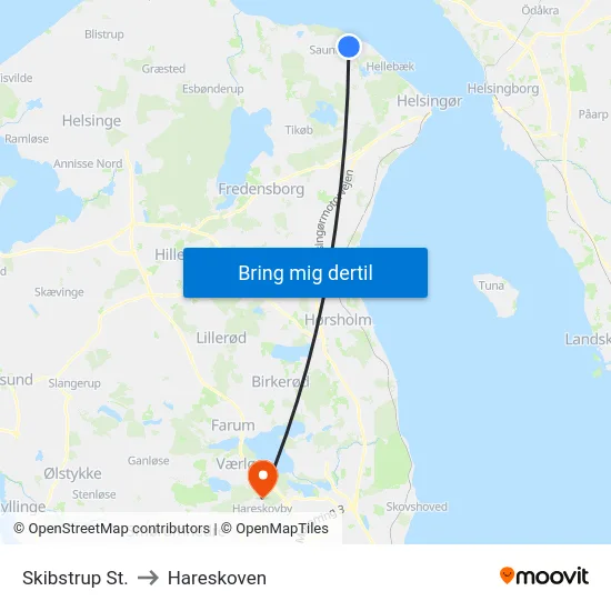 Skibstrup St. to Hareskoven map