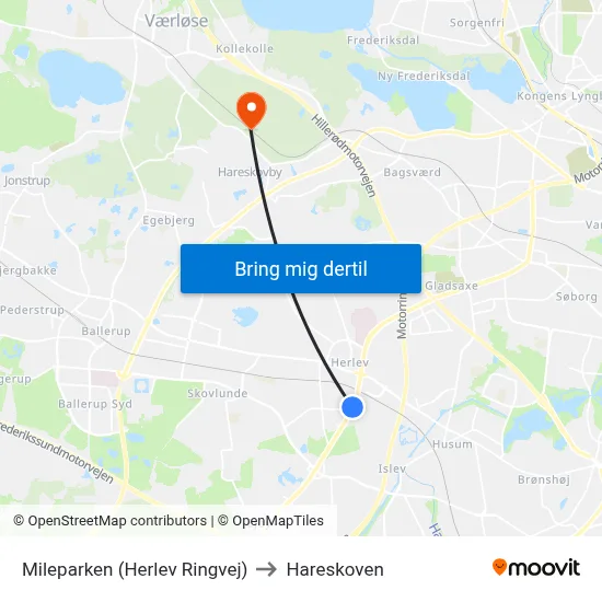 Mileparken (Herlev Ringvej) to Hareskoven map