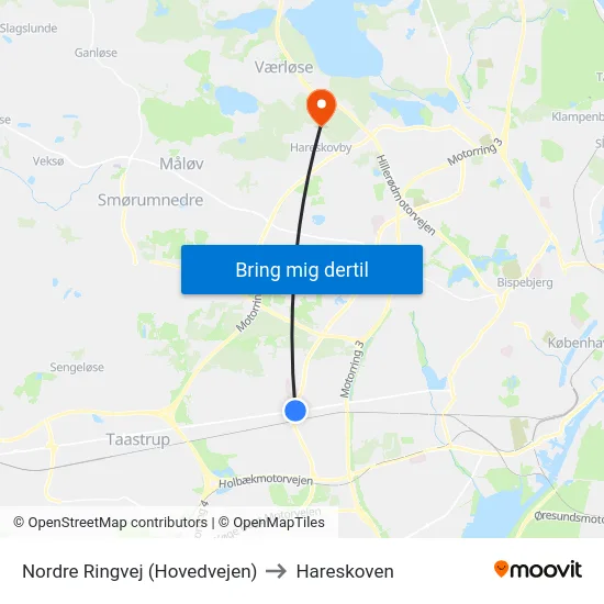 Nordre Ringvej (Hovedvejen) to Hareskoven map