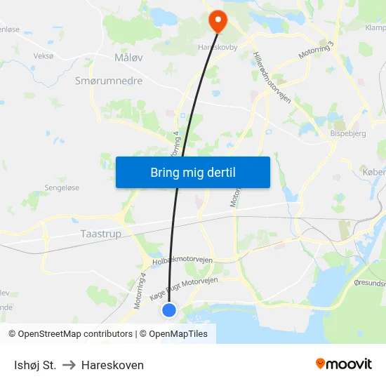 Ishøj St. to Hareskoven map