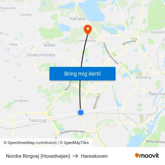 Nordre Ringvej (Hovedvejen) to Hareskoven map