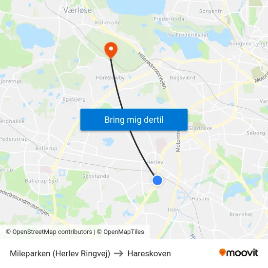 Mileparken (Herlev Ringvej) to Hareskoven map
