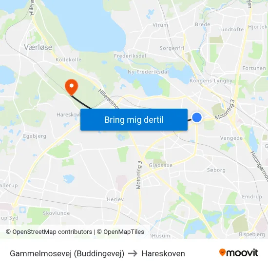 Gammelmosevej (Buddingevej) to Hareskoven map