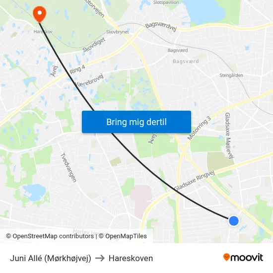 Juni Allé (Mørkhøjvej) to Hareskoven map