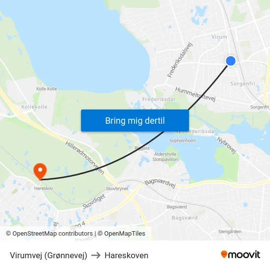 Virumvej (Grønnevej) to Hareskoven map