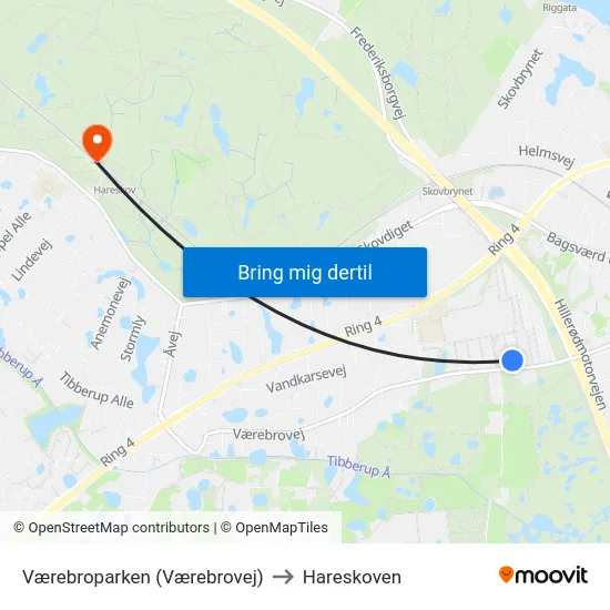 Værebroparken (Værebrovej) to Hareskoven map