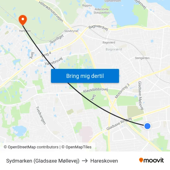 Sydmarken (Gladsaxe Møllevej) to Hareskoven map