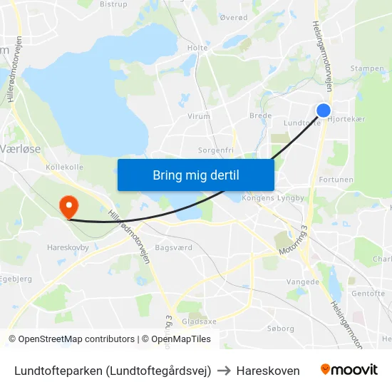 Lundtofteparken (Lundtoftegårdsvej) to Hareskoven map