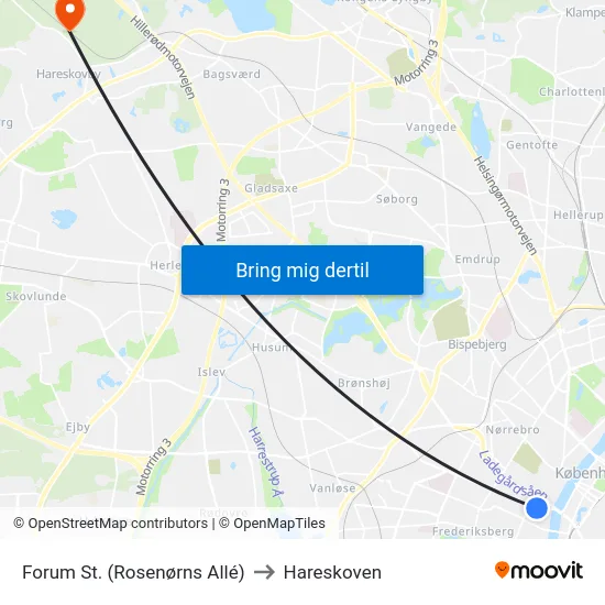 Forum St. (Rosenørns Allé) to Hareskoven map