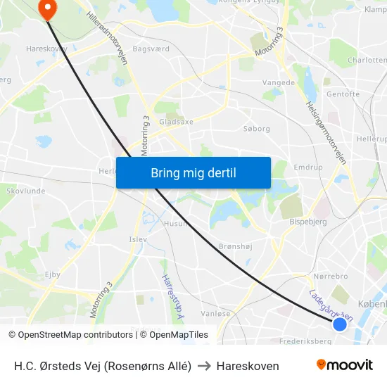 H.C. Ørsteds Vej (Rosenørns Allé) to Hareskoven map
