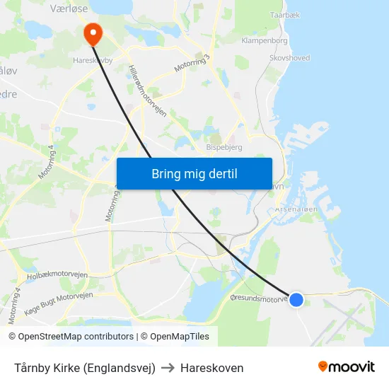 Tårnby Kirke (Englandsvej) to Hareskoven map