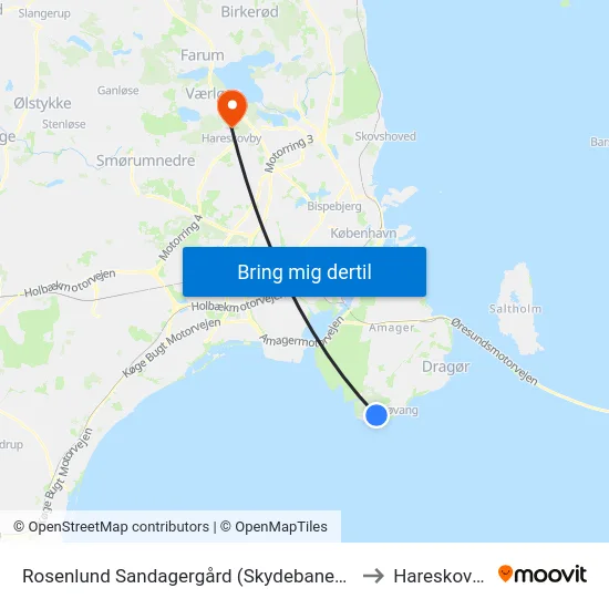 Rosenlund Sandagergård (Skydebanevej) to Hareskoven map