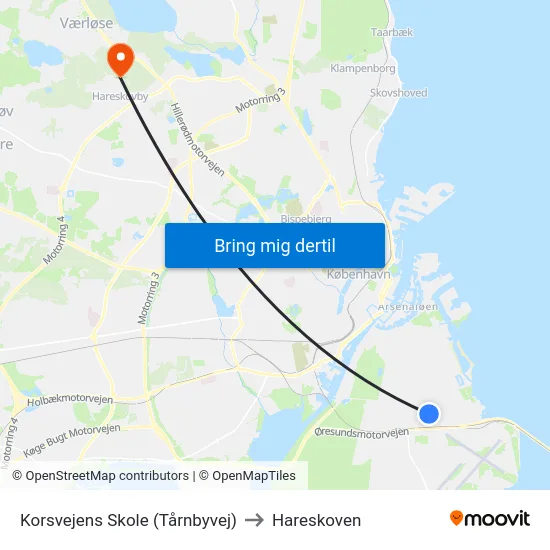 Korsvejens Skole (Tårnbyvej) to Hareskoven map