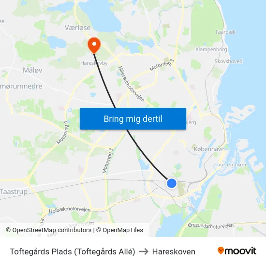Toftegårds Plads (Toftegårds Allé) to Hareskoven map