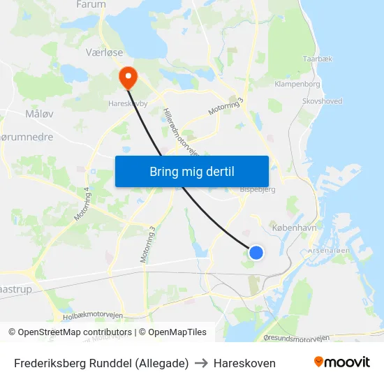 Frederiksberg Runddel (Allegade) to Hareskoven map