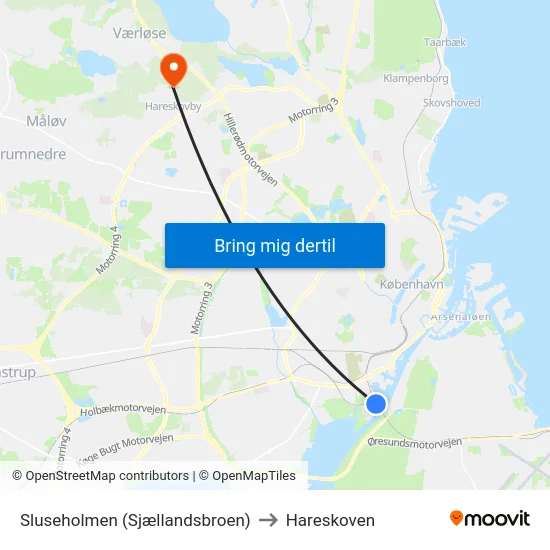 Sluseholmen (Sjællandsbroen) to Hareskoven map