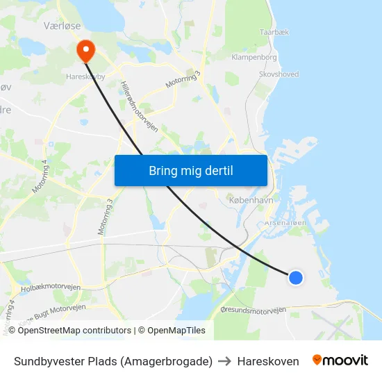 Sundbyvester Plads (Amagerbrogade) to Hareskoven map