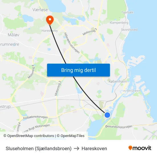 Sluseholmen (Sjællandsbroen) to Hareskoven map