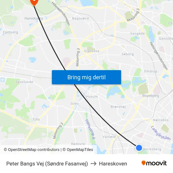 Peter Bangs Vej (Søndre Fasanvej) to Hareskoven map